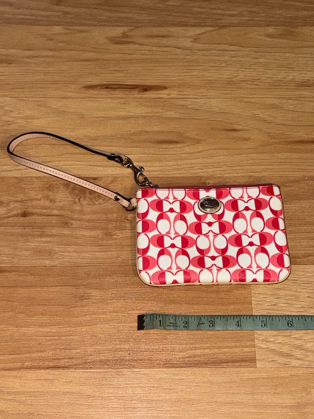 Coach signature C pink and white wristlet